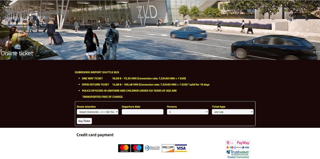 Screenshot of Platanus bus shuttle ticket booking from Dubrovnik Airport