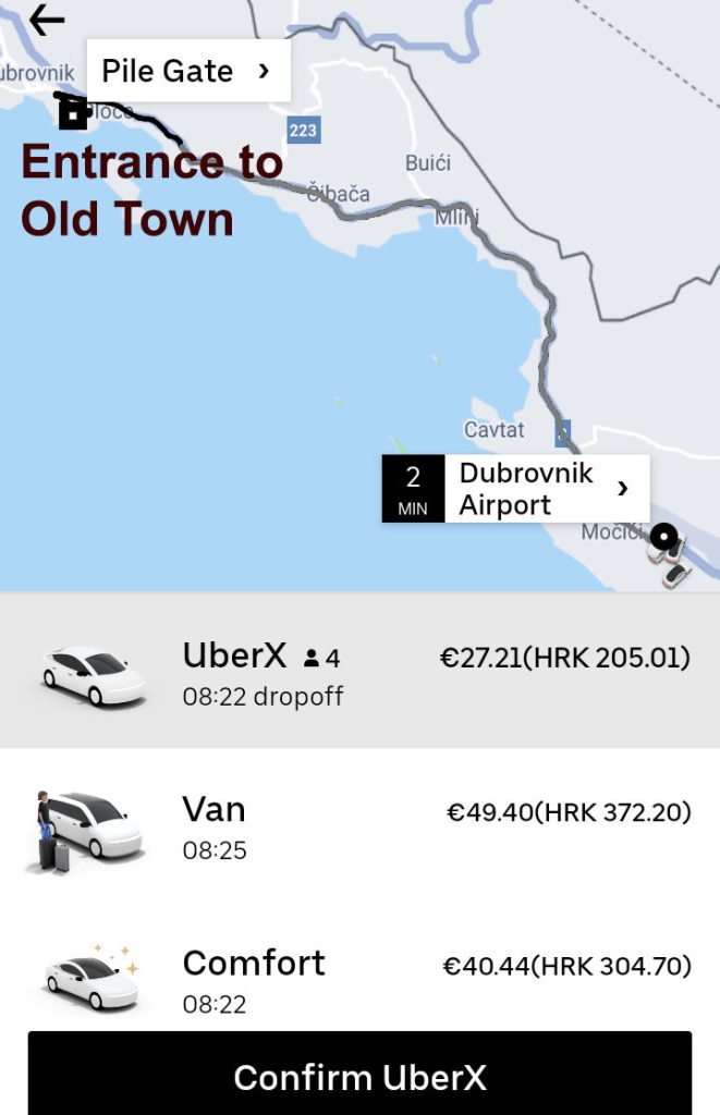 Uber quote to old town centre from the airport