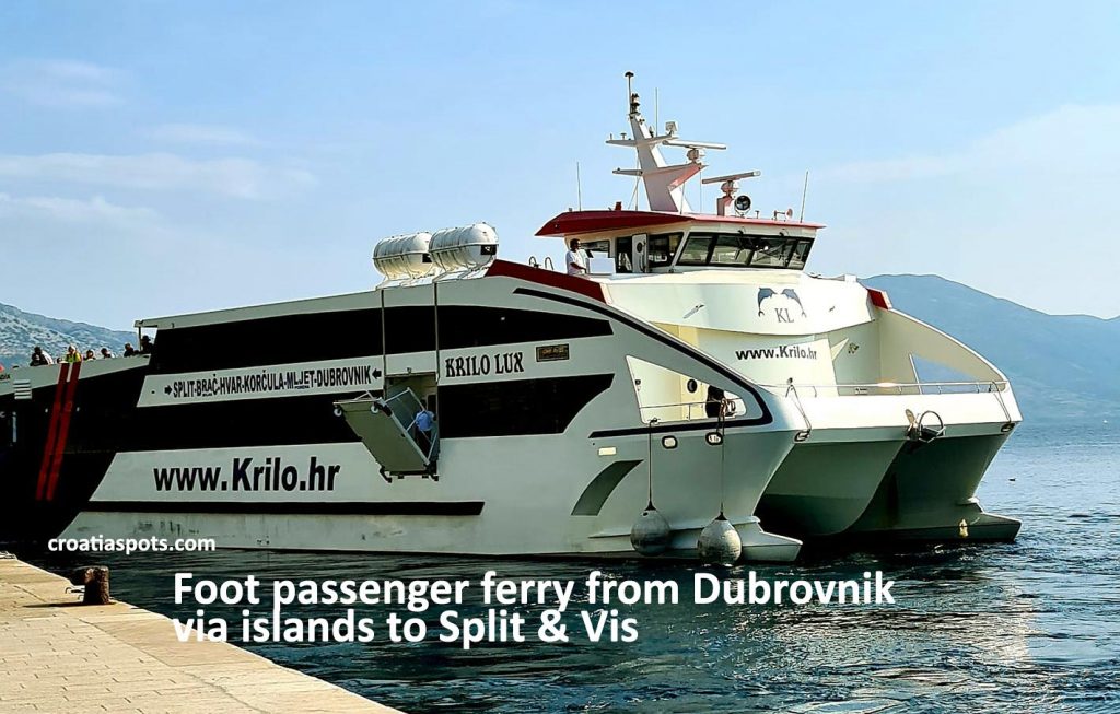 Foot passenger catamaran ferry between Dubrovnik and Vis (via Hvar or Split)