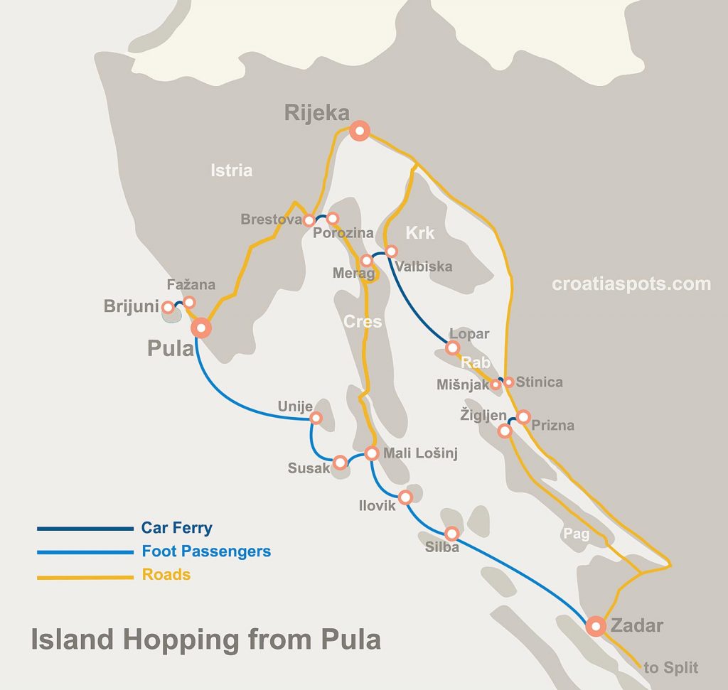 Map of Island Hopping from Pula to Zadar