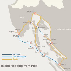 Map of Island Hopping from Pula to Zadar