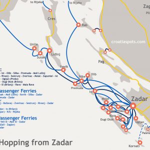 Map of island hopping from Zadar, Croatia