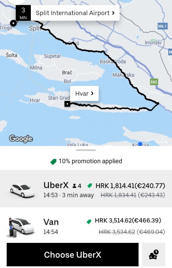 Uber quote to the island