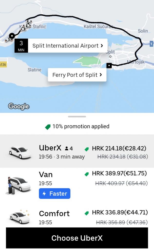 Uber quote to town centre & ferry port