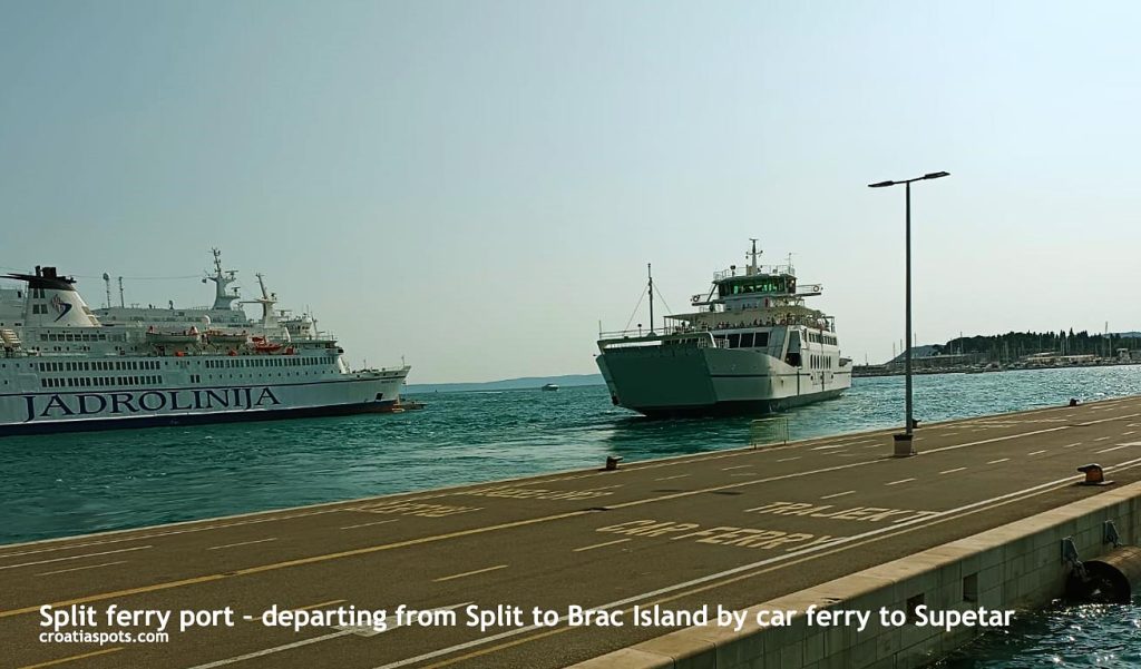 Split ferry port – departure to Supetar (Brac Island) by car ferry run by Jadrolinija, from Split to Brac