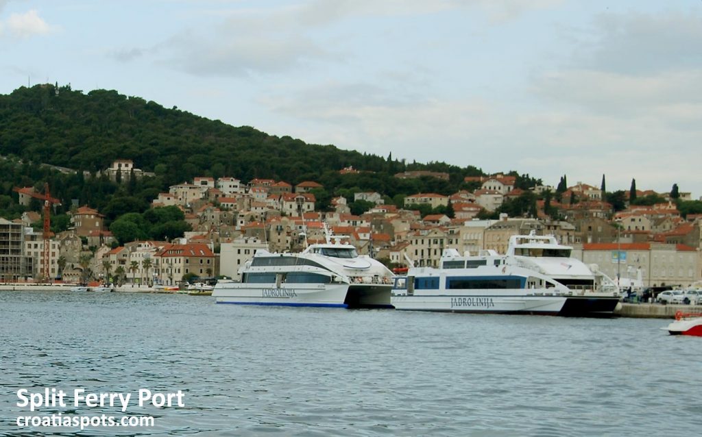 Jadrolinija's fast catamaran ferries docking in the Split ferry port
